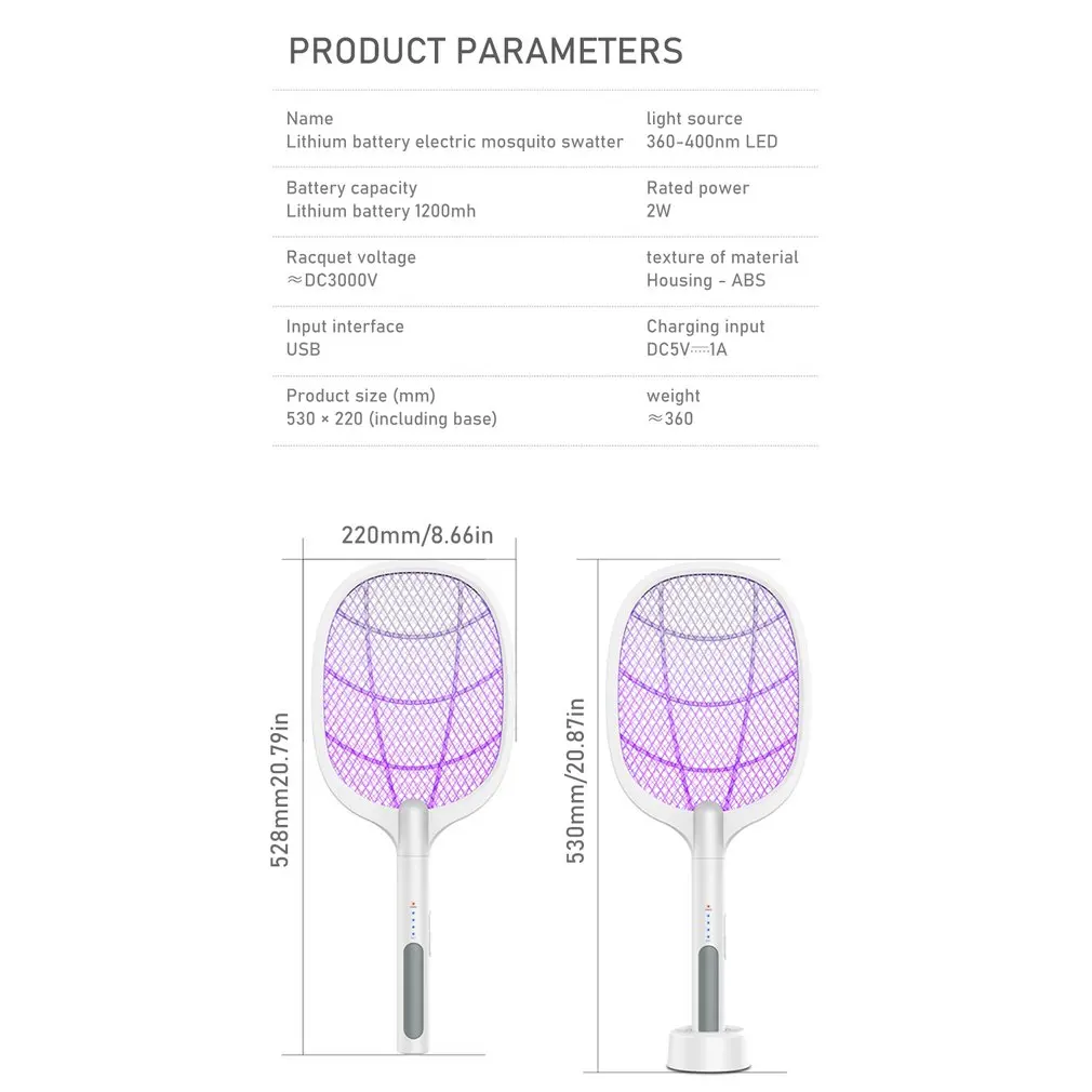 

Usb Charging Intelligent Light Control Electric Mosquito Swatter Manual Mosquito Killer Silent Household Mosquito Trap Lamp