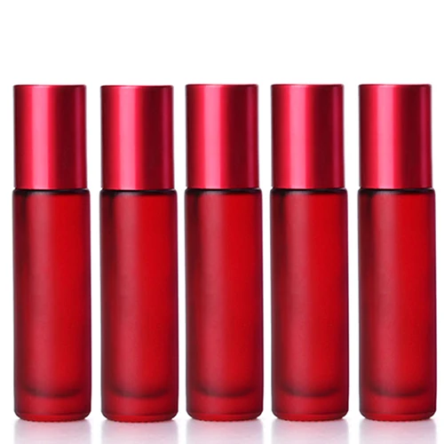 5pcs Red 1/5/10 шт 10 мл Портативный толстые Стекло ролик эфирное масло в виде флаконов парфюма путешествий многоразового использования, матовый цветной ролик с шариком-роллером - Цвет: 5pcs Red