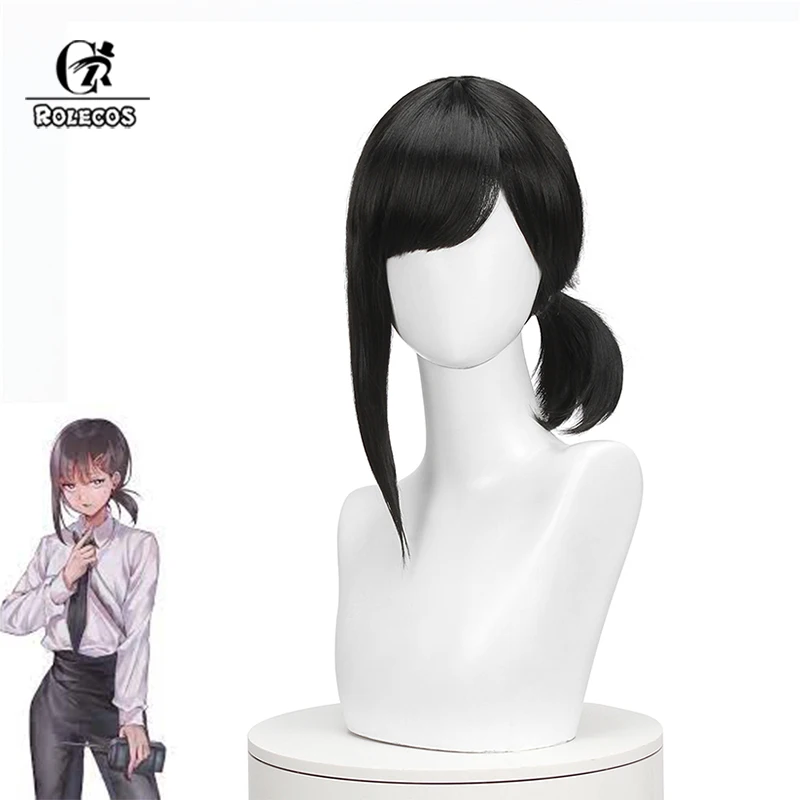 

ROLECOS Anime Chainsaw Man Kobeni Higashiyama Cosplay Wig 38cm Black Straight Women Hair Heat Resistant Synthetic Hair