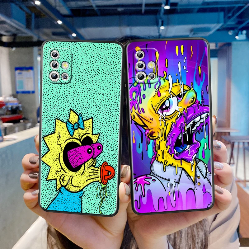 

Simpson Smoke Cartoon For Samsung Galaxy A72 A71 A52 A51 A91 A81 A32 A22 A21 A01 A02 4G 5G Soft Black Phone Case Cover