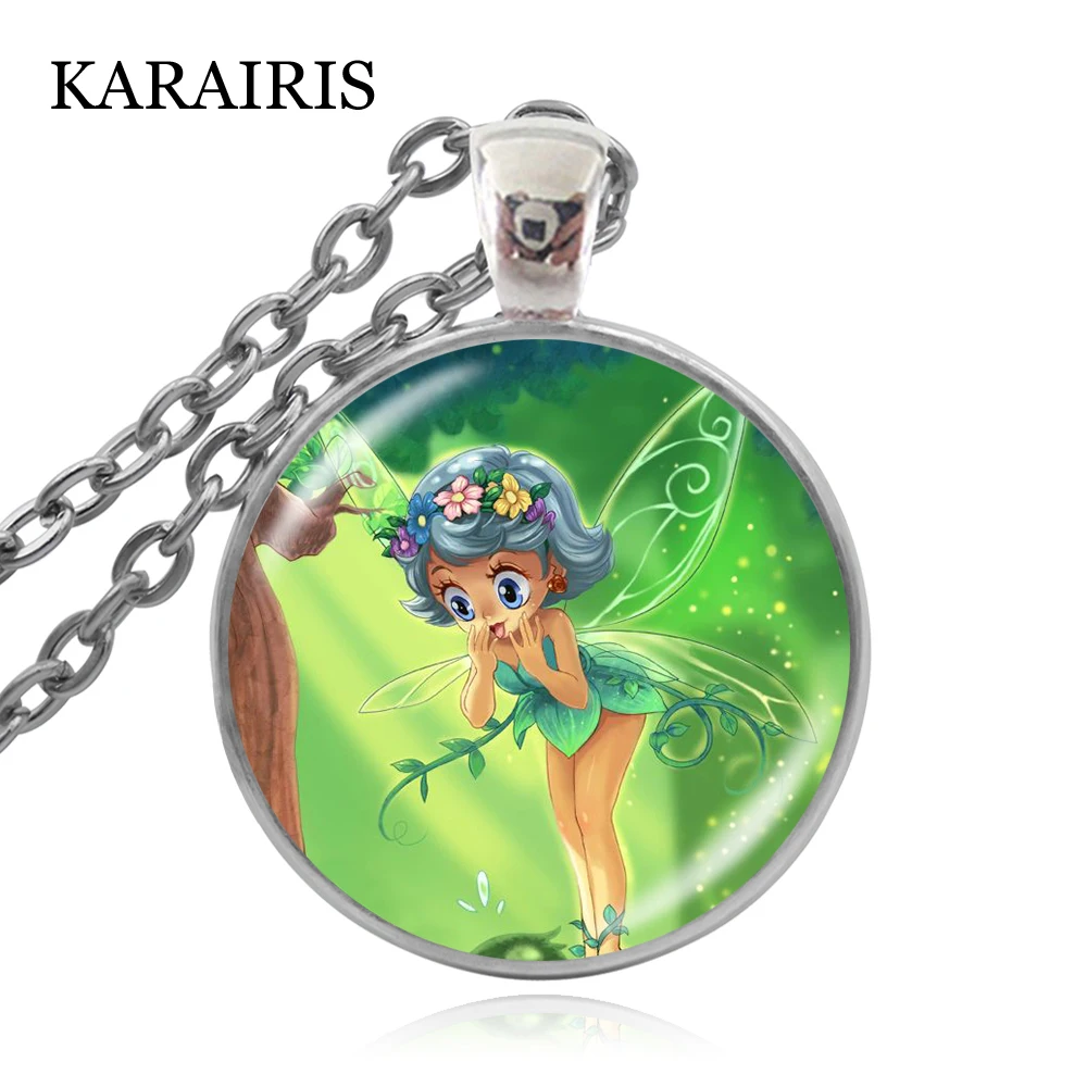 

KARAIRIS Charm Fairy Tale Glass Cabochon Pendant Necklace Lovely Elf Angel Long Chain Necklace Handmade Daughter Birthday Gift