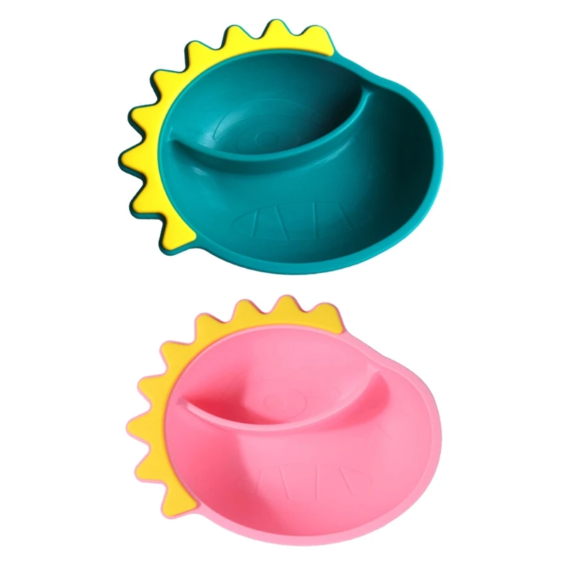 

Food Grade Silicone Cartoon Dinosaur Baby Divided Suction Bowl Slip-resistant Child Dinner Plate Learning Feeding Dish