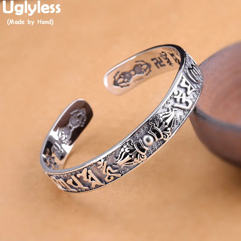 Винтажные женские браслеты из тайского серебра с углублением мантрой шести слов