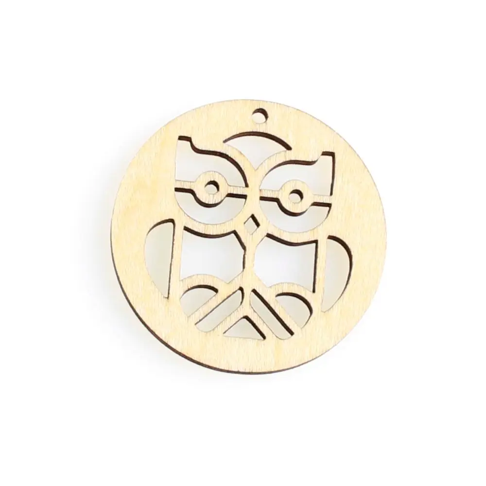 

Owl hollow round tag, mascot laser cut, Christmas decorations, silhouette, blank unpainted, 25 pieces, wooden shape (2039)