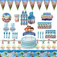 144pcs cocomelons birthday party supplies for kids party decorations included paper plates cups napkins tablecloth banner