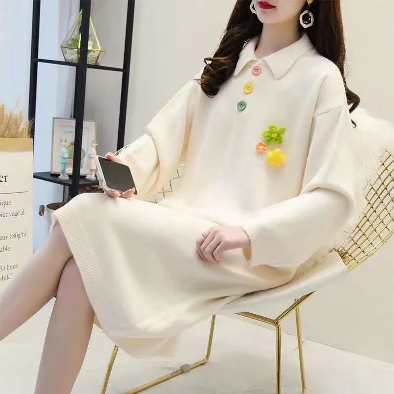 

2021 new fall and winter extra-big mid-length mid-knee length female sweater skirt western style flowers ladies