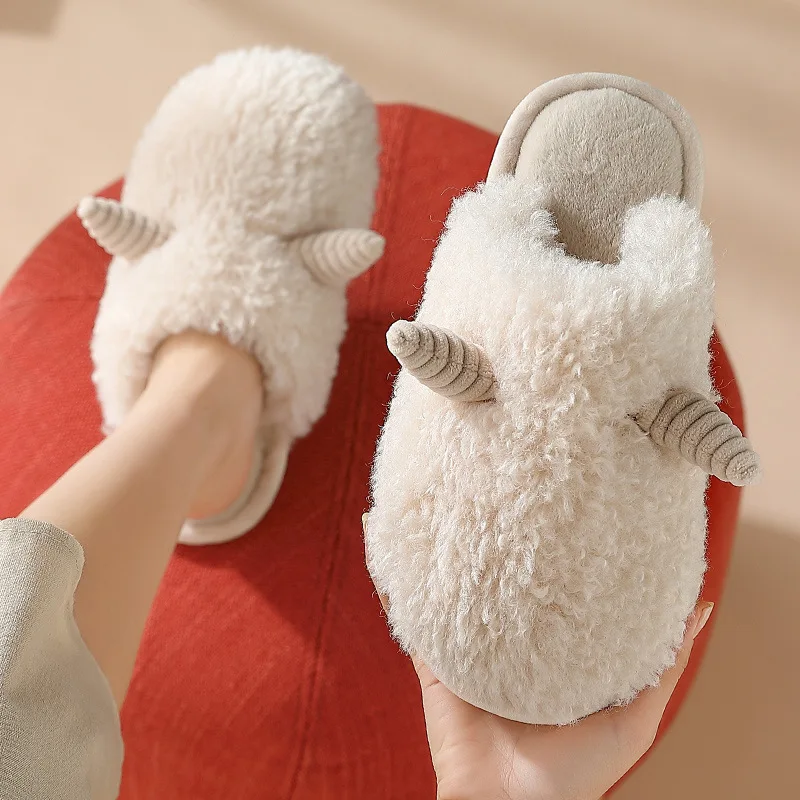 

Cotton Slippers Female Winter Cute Home Indoor Warmth Thick-soled Couple Plush Slippers Male Home Autumn and Winter