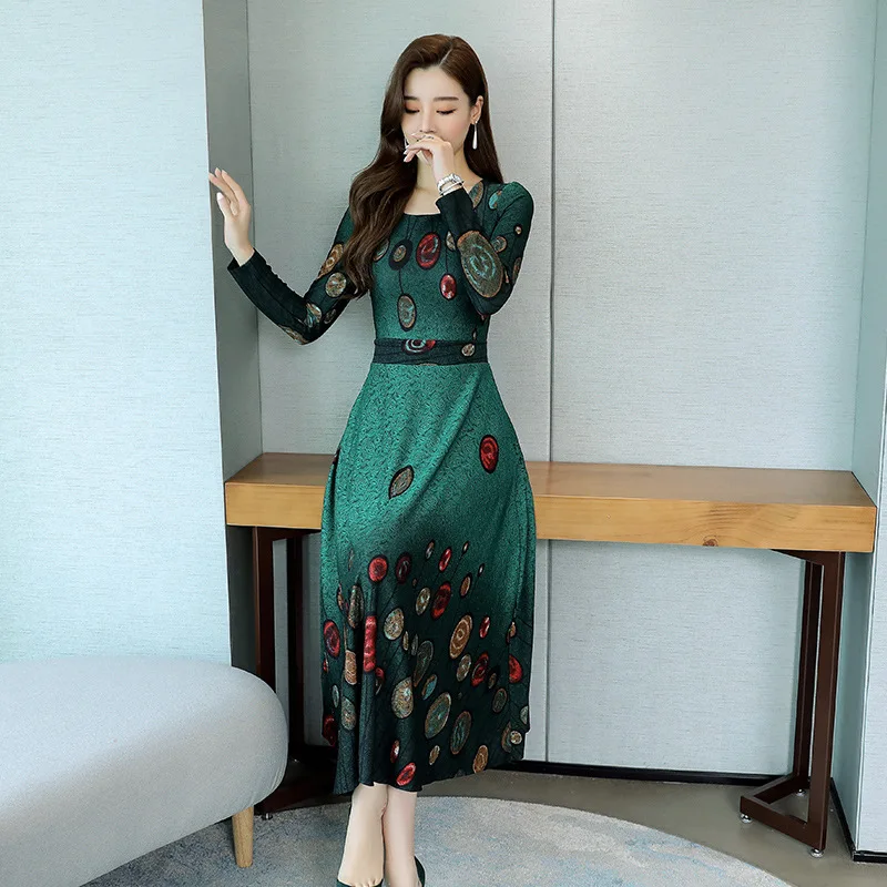 

Printed knit dress female 2019 autumn new fashion Slim sexy dress large size M-3XL high quality elegant women's party vestidos