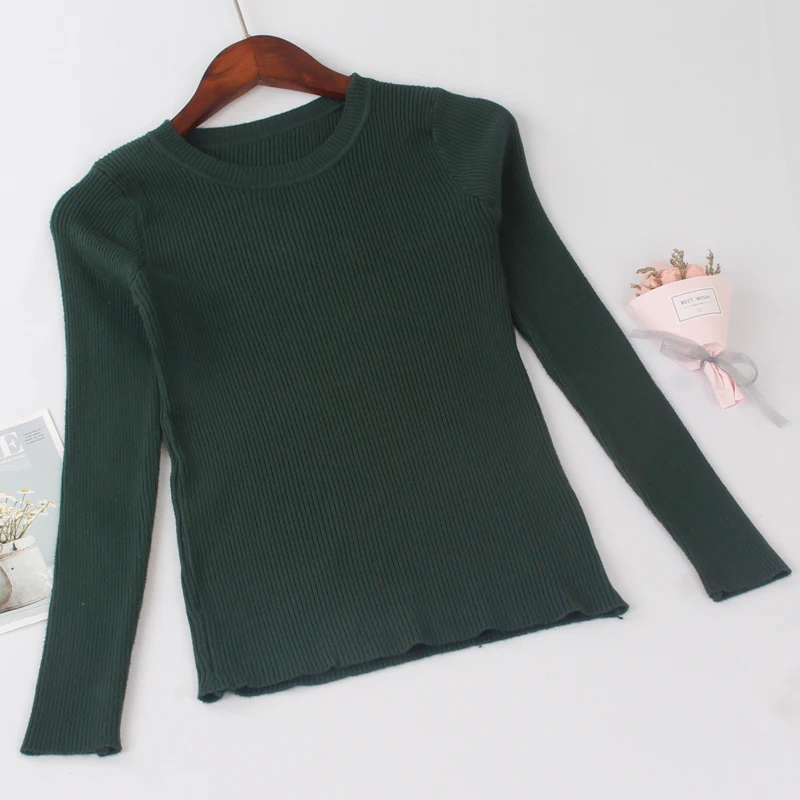 Dark Green 528 ONLYSVTER дешевые Для женщин базовый свитер Эластичный Slim Fit джемпер задник, однотонный цвет, трикотажный пуловер Свитера с круглым вырезом Pull женские; Лидер продаж - Цвет: Dark Green 528