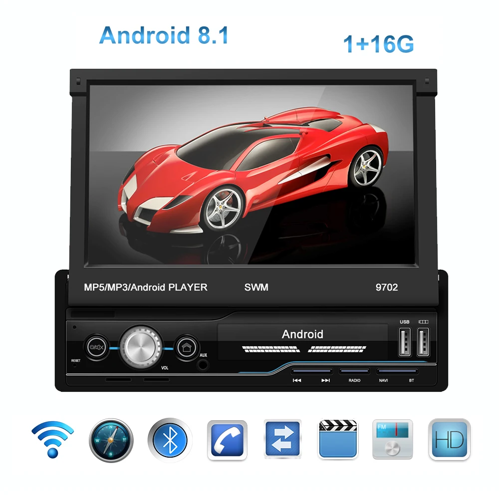 

7 Inches Universal 1 Din Car Radio Receiver GPS Navigation 1G+16G Rotatable Screen Multimedia Player Android Car Stereo