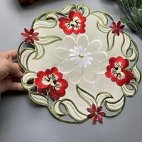 top lace satin embroidery place table mat cloth pad cup doily napkin coaster new year placemat kitchen christmas wedding decor