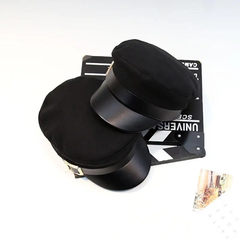 Black military cap autumn women's winter fashion wool beret short skirt news men's belt belt women's belt