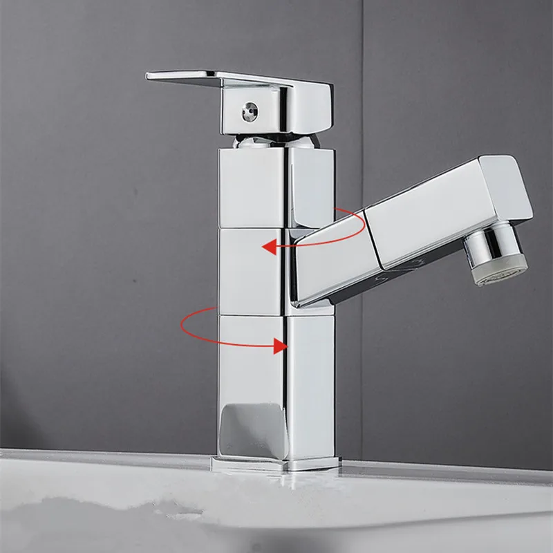 Выдвижной смеситель для раковины в ванной комнате с одной ручкой горячей и