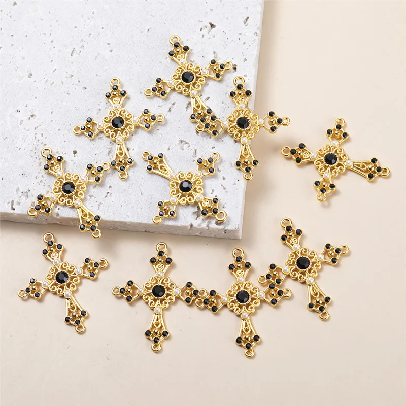 

10pcs/lot Gold Color Rhinestone Cross Charms Pendants DIY Handmade Necklace for Jewelry Making Accessories