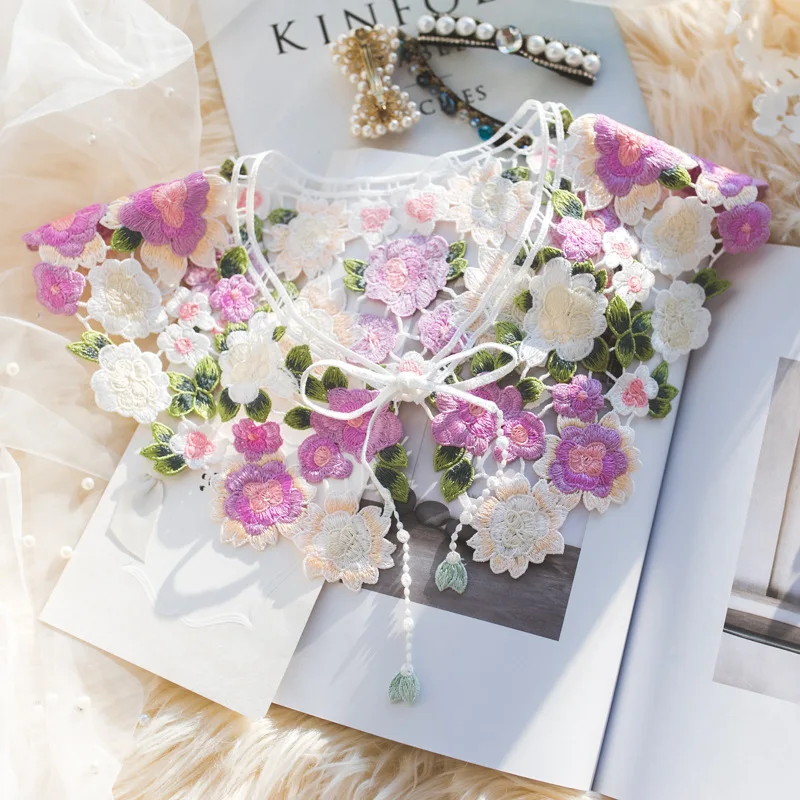 1 шт. новинка искусственный воротник шаль цветочный вязаный кружевной для