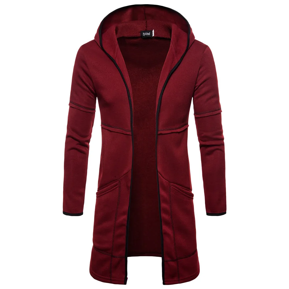 style 1-04 Мужской однотонный Тренч с капюшоном, длинное пальто, куртка, кардиган, верхняя одежда с длинным рукавом, мужское осеннее приталенное длинное пальто, верхняя одежда из флиса - Цвет: style 1-04