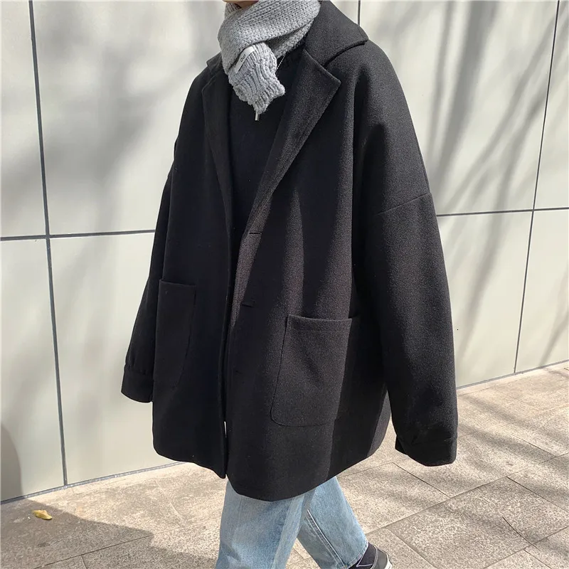 Зимнее мужское шерстяное пальто свободное кашемировое длинное ветровка