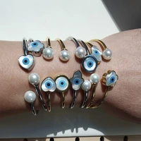 lucky eye turkish evil eye charm bracelet gold and silver colour cuff adjustable steel jewelry hamsa handclover heart gift
