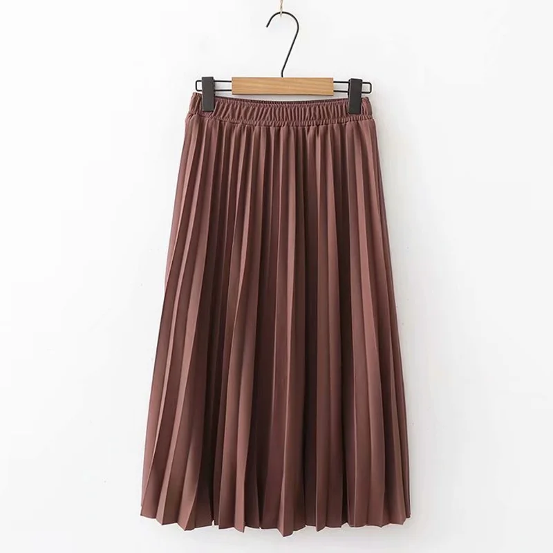 

Spring 2020 New Women Long Metallic Over Knee Pleated Skirt Midi Skirt High Waist Elascity Casual Party Skirt Vintage
