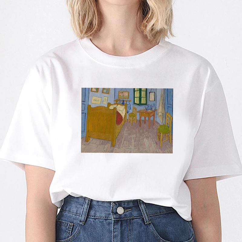 

T-Shirts For Women Vogue Oil Painting Print Cartoon 90s Casual Top Lady Womens Harajuku Graphic T Shirt Ladies Female Tee T-Shir