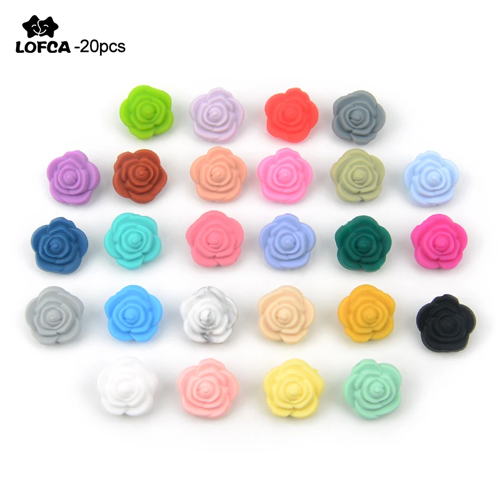 LOFCA-Cuentas de silicona para dentici&oacute;n de beb&eacute;, venta al por mayor, 20 unids/lote de flores, mordedor masticable infantil de grado alimenticio, juguetes de dentici&oacute;n sin BPA-0