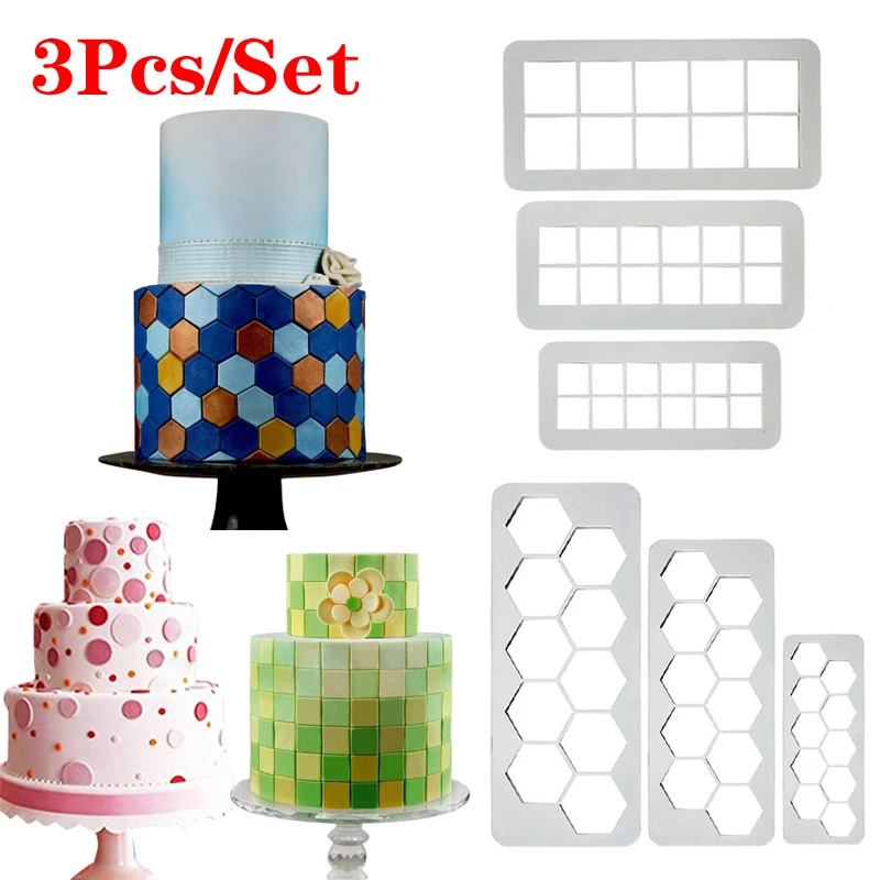 

3PC DIY Mold Tools Plastic Sugar Sieve Mold Fondant Printing Mold Hollow Wedding Cake Edge Decoration Template Baking Tools 2021