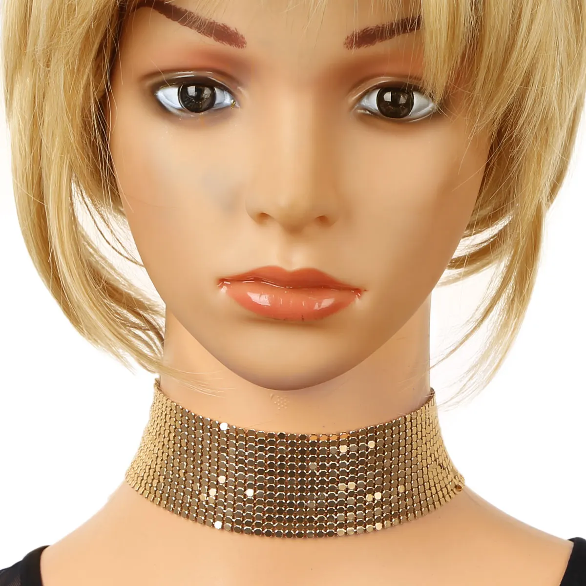 

Блестящее ожерелье-чокер для женщин и девочек, Блестящая гладкая широкая сетка, плоская цепочка, металлический чокер, ожерелье из сплава, юв...