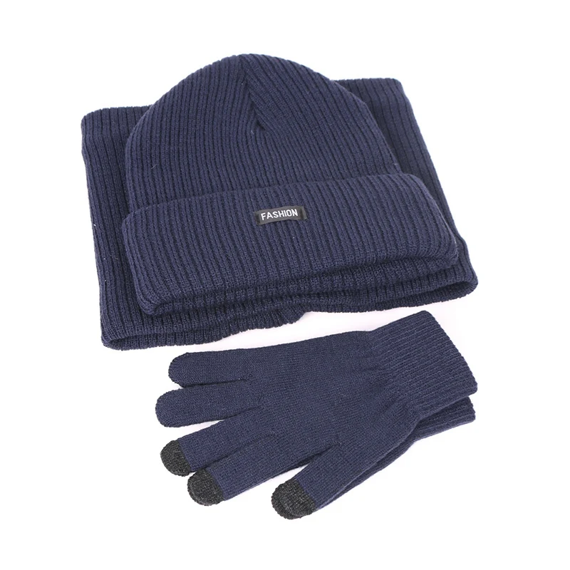 Winter Beanie Hat Scarf Gloves Three-piece Set Women Men Touch Screen Outdoor Warm Velvet Knitted Unisex Hats Sets | Аксессуары для