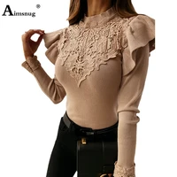 women elegant fashion t shirt office ladies spliced lace womens basic top 2022 spring new casual shirts clothing