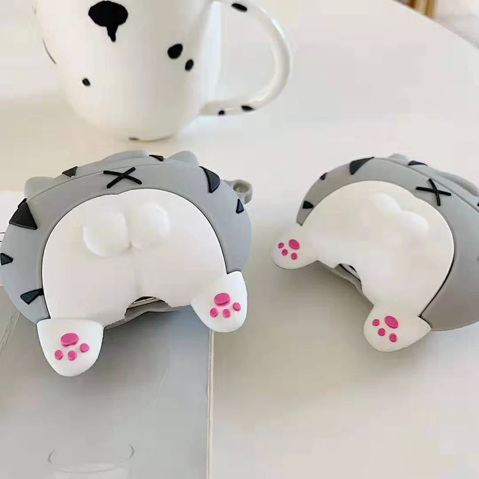 Чехол для AirPods, 3D сетчатый красный Забавный чехол с милым мультяшным котом серого цвета, задняя крышка для Airpods 2/i10/i11 TWS, защитный чехол
