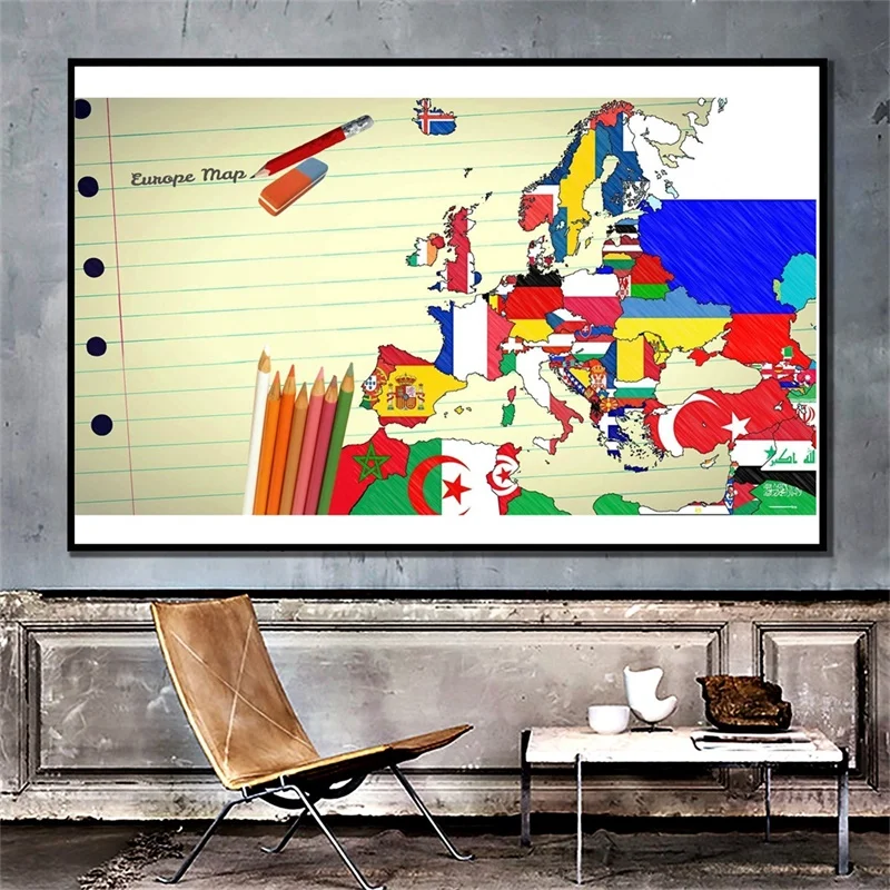 

3*2feet Europe Map of The World Wall Sticker Non Woven World Map Poster Horizontal Version Living Room Home Office Decor