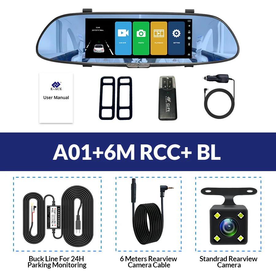 E-ACE A01 Автомобильный видеорегистратор Full HD 1080P 7 дюймов ips сенсорный видеорегистратор камера с двумя объективами с камерой заднего вида Авто регистратор видеорегистратор