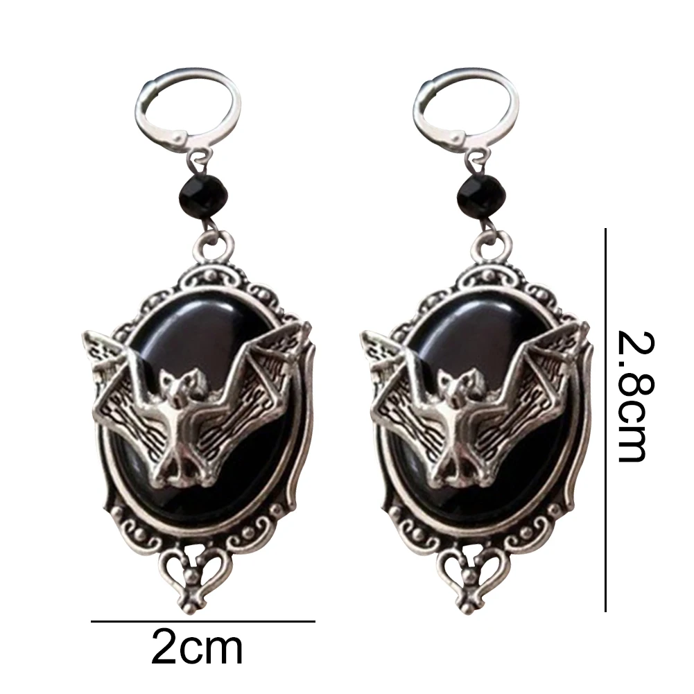 

Vintage Bat Cameo Oval Dangle Huggie Earrings Women Halloween Party Jewelry Gift