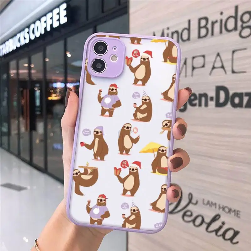 

Cute animal yoga sloth Phone Case For iPhone 12 11 Mini Pro XR XS Max 7 8 Plus X Matte transparent Purple Cover