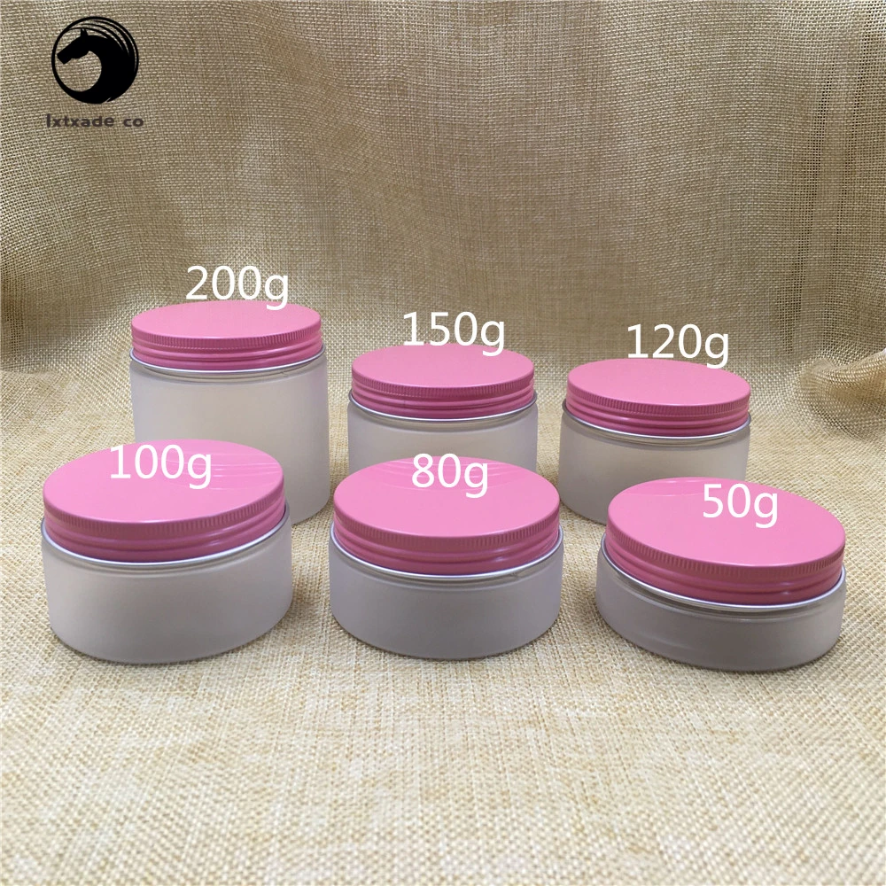 

30PCS 50ML 100ML 150ML 200ML Empty Frosted Plastic Bottles Jar Tank Pot Gold Pink Aluminum Cap Cosmetic Containers Free Shipping