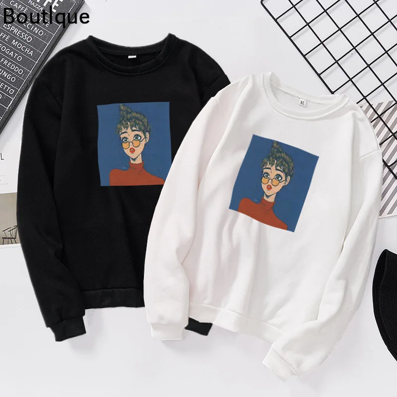 

Свитер Real Shot с круглым вырезом для мужчин и женщин, бархатный Свободный пуловер с рисунком из мультфильма для пар, без косточек, Осень-зима