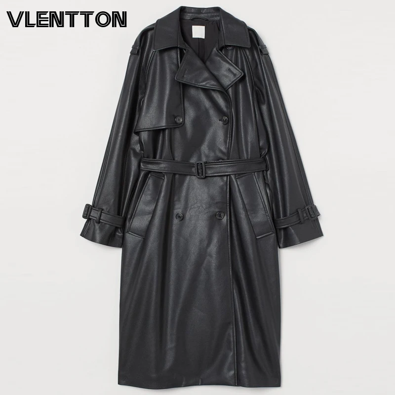 Модная длинная байкерская куртка из искусственной кожи для женщин на осень и