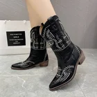 Женские ботинки, новинка 2021, модные женские зимние ботинки, ретро рыцарские ботинки с вышивкой, женские ботинки, женские ковбойские ботинки в западном стиле