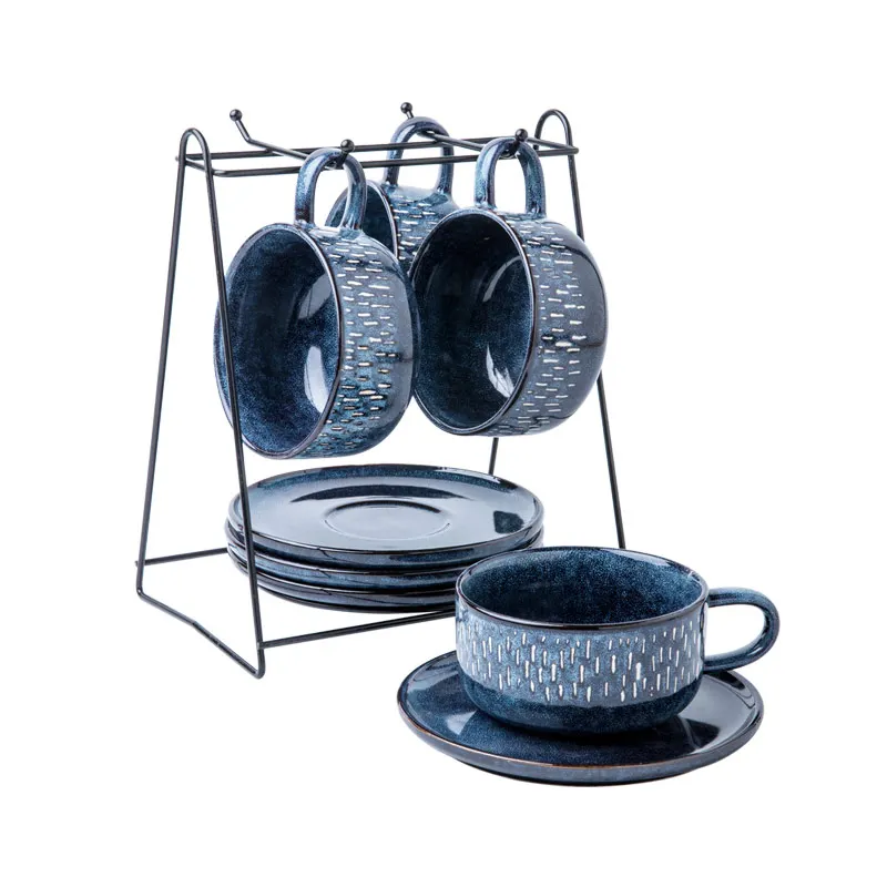 Европейский роскошный эспрессо чайная чашка и набор блюдец винтажный синий