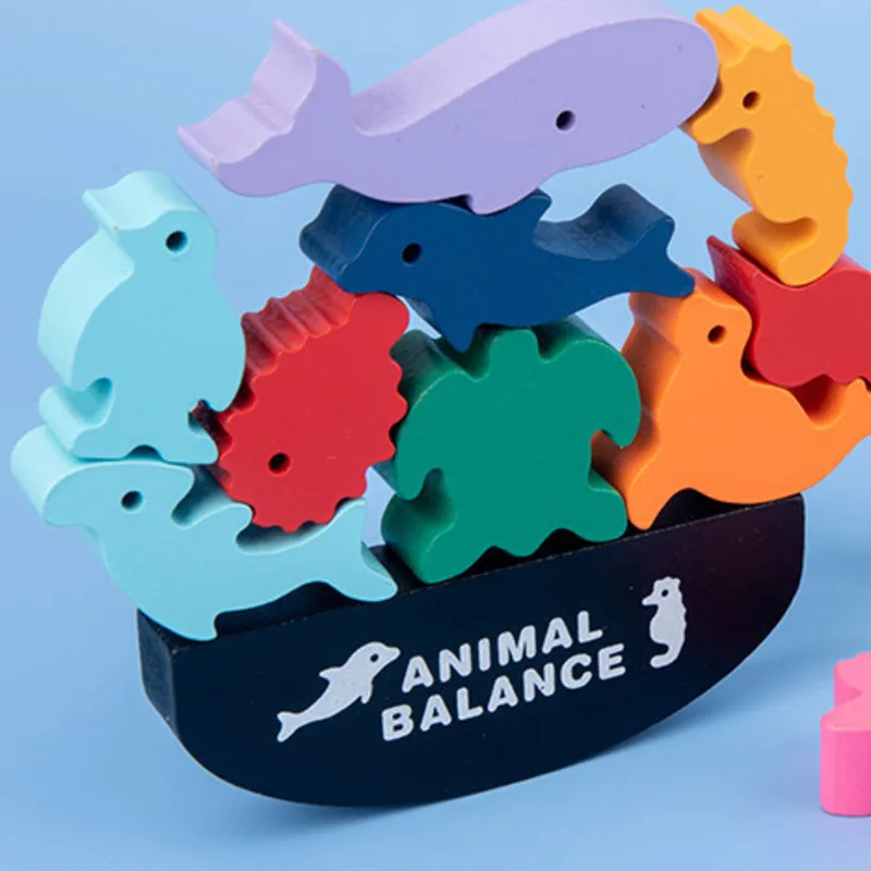 

Wooden Cartoon Animal Building Blocks Animal Balance Blocks Dinosaur Elephant Block Toys Educational Toys Kids Gifts