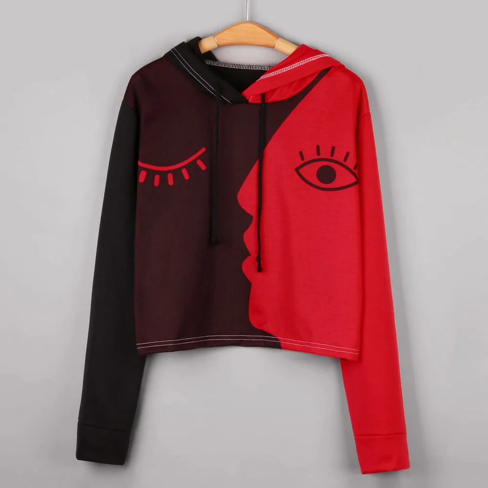 Женская толстовка с капюшоном длинным рукавом толстовки укороченная Лоскутная