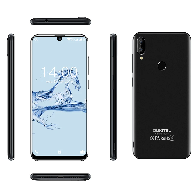 Черный OUKITEL C16 5,7" HD+ 19:9 водонепроницаемый смартфон отпечаток пальца Android 9,0 мобильный телефон MT6580P 2G ram 16G rom 2600mAh разблокировка - Цвет: Черный