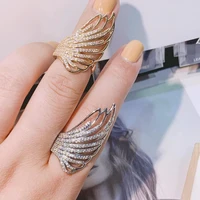 hibride wing feather design long full finger luxury cubic zircon women wedding engagement party wrap ring jewelry bijoux r 172