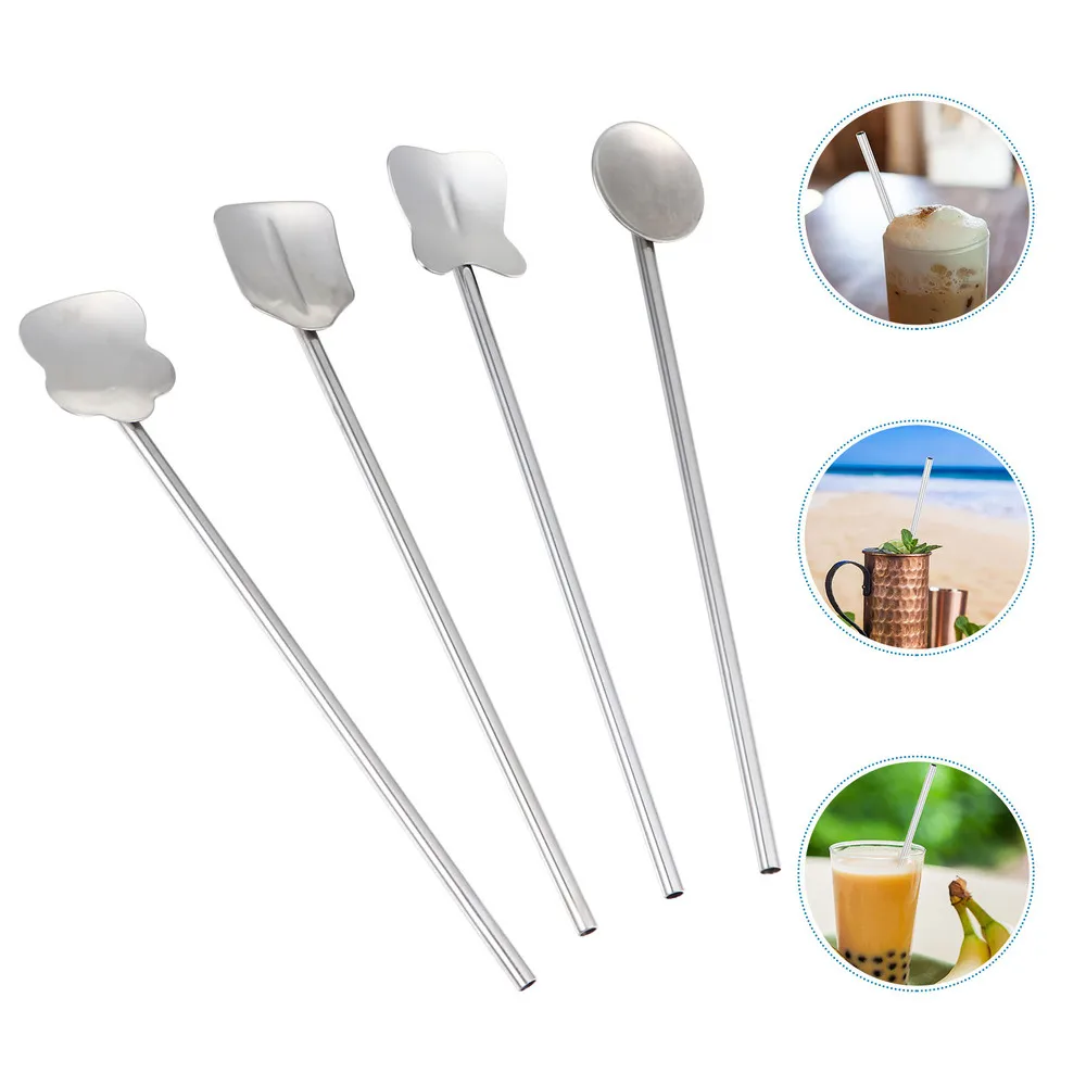 4 шт. ложки с длинной ручкой соломенная ложка столовая металлическая Питьевой