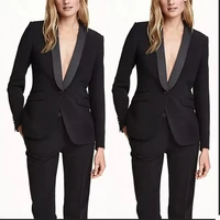 fashion mother of the bride suits slim fit black shawl lapel office lady wide pants suit prom party wedding jacketpants