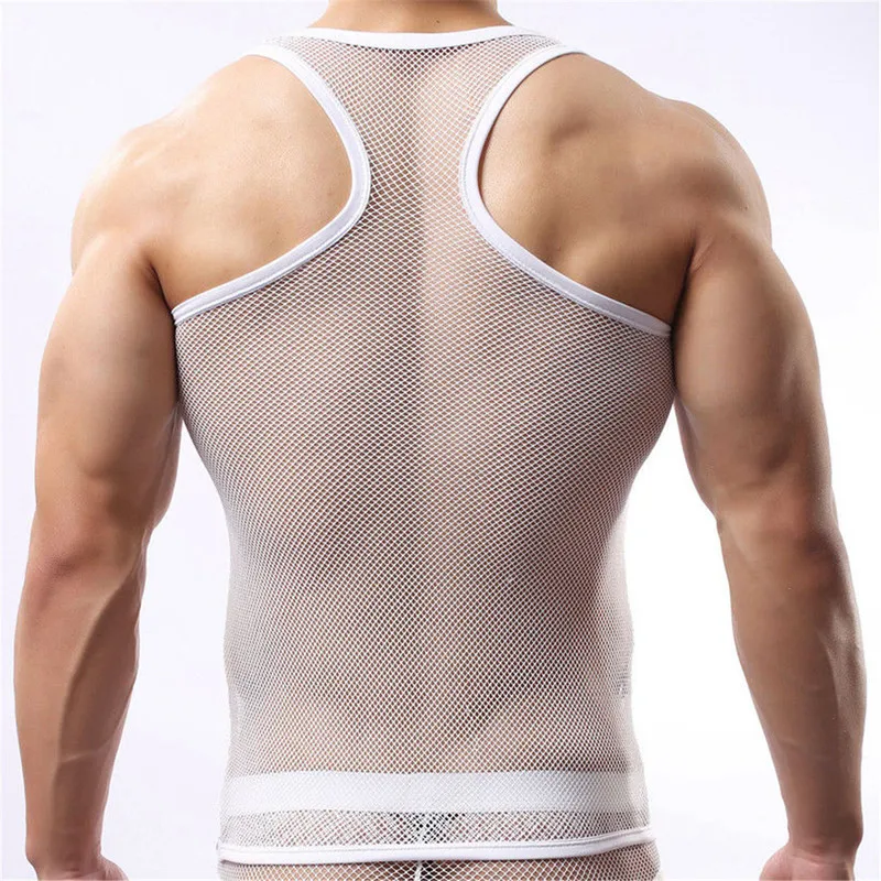 Сексуальное мужское нижнее белье сетчатые прозрачные топы без рукавов жилет для
