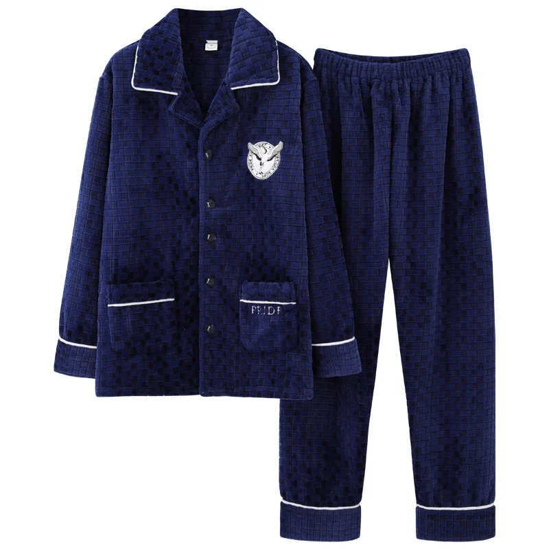 

Winter Warm Flannel Pajamas Set for Men Lounge Male Coral Fleece Sleepwear Blanket Nightgown Home Clothes Winter Thicken Pajama