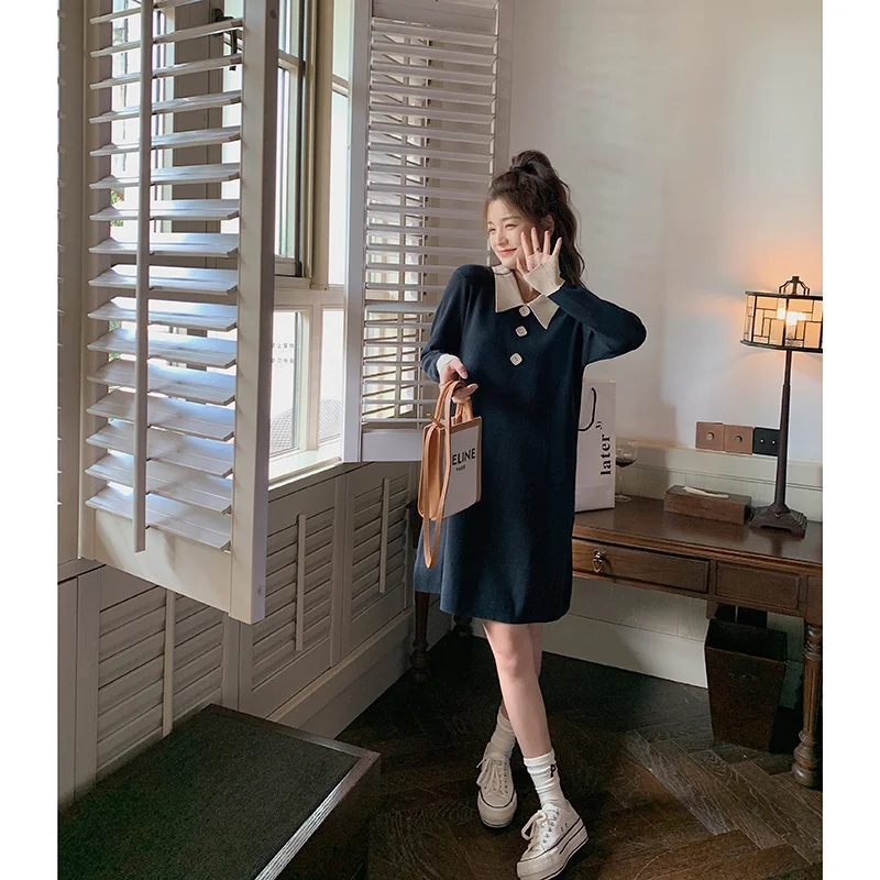 Цельнокроеное вязаное платье женское тонкое среднее и длинное на весну осень |