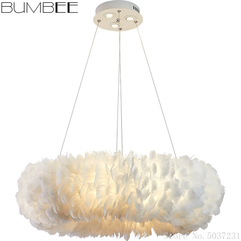 Скандинавская подвесная лампа с перьями романтическая теплая люстра для спальни