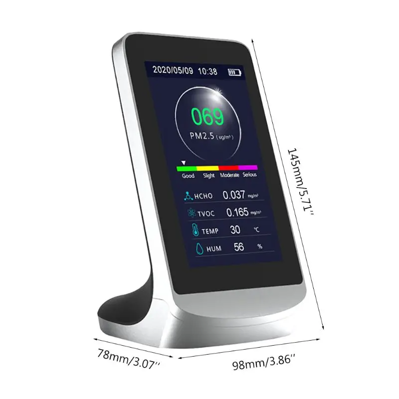 

Digital Air Quality Monitor PM2.5 HCHO/TVOC AQI Gas Detector w/ History Function